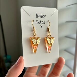 Amber Petal Resin Earrings, Butterfly, Floral Earrings Jewelry Handmade Gift